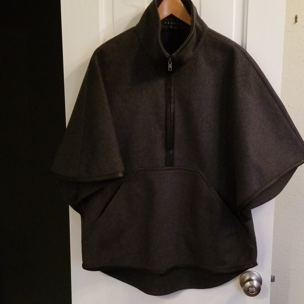 THEORY GRAY WOOL PONCHO JACKET